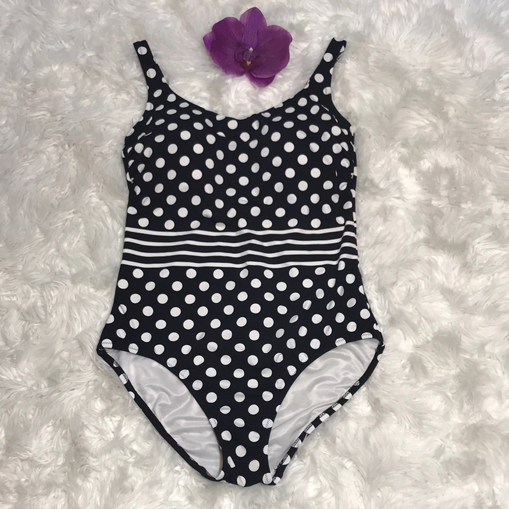 Lands' End | Polka Dot & Stripes Black & White One Piece | 10L